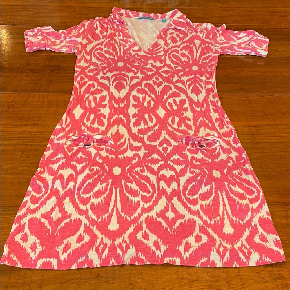 Tori Richard Pink and White Ikat Shift Dress sz S